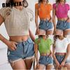 Spring and Summer Casual Solid Color Braided Short-sleeved Knitted Sweater, Vacation Short Navel Top Women's Wear