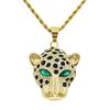 Европейский хип-хоп трехмерный инкрустированный бриллиантами зеленый глаз голова леопарда кулон ожерелье модник персонализированный кулон аксессуары подвески