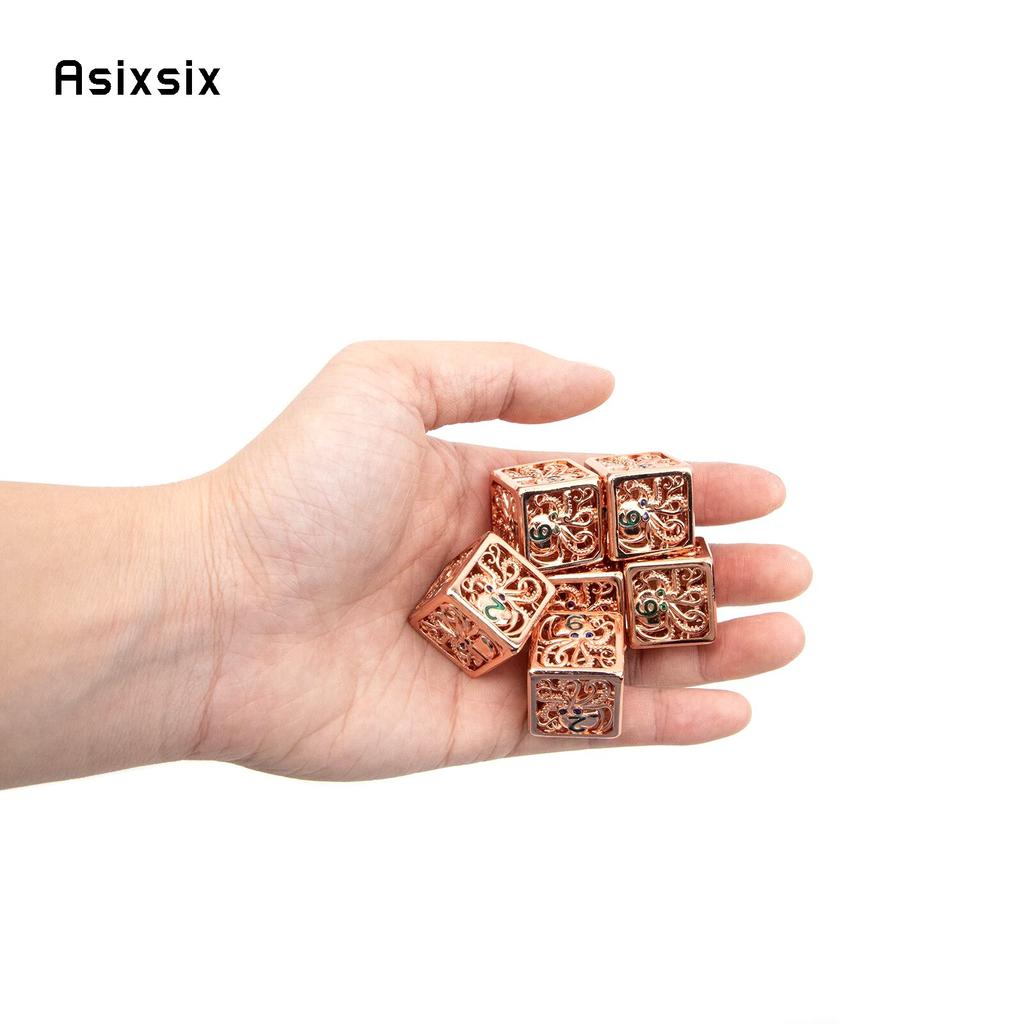 6 Pcs Light Red Squid Metal Dice Hollow Metal Polyhedral Dice Set Suitable for Role-Playing RPG Board Game Card Game