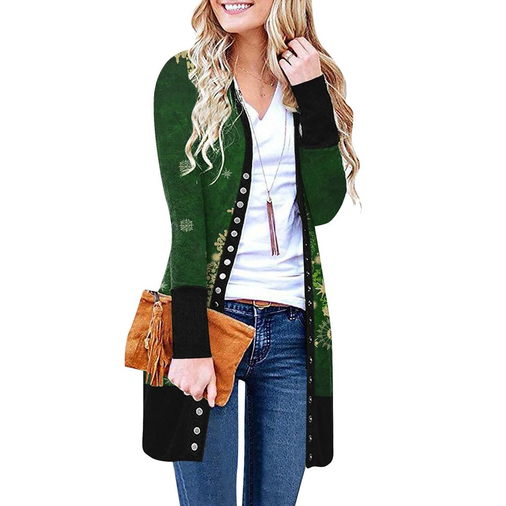 Женский повседневный кардиган с длинными рукавами и постепенным рождественским принтом, легкая куртка