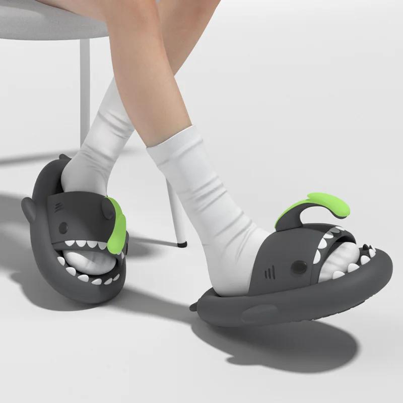 Fashion Women Lantern Fish Slides Thick Sole Shark Slippers 2025 Summer New Couple's Indoor Outdoor Man's Anti Skid Home Funny Slides