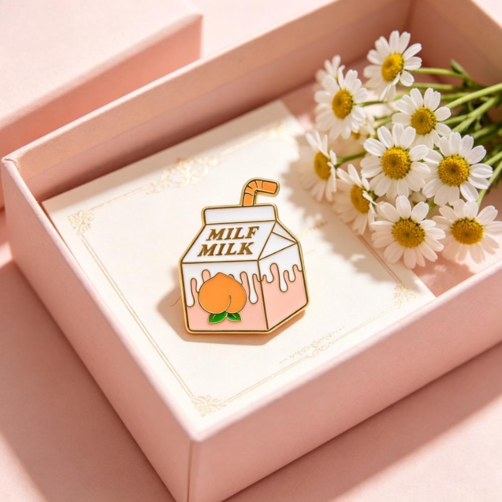 Cute Fruit Milk Carton Enamel Pins Peach Banana Zinc Alloy Lapel Brooches Funny Cartoon Badge Gift For Clothing Backpack Decor