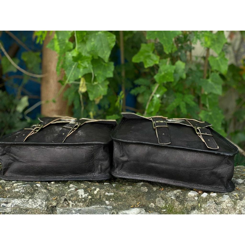 Bags Black Saddle Pouch Bags Tool Side Luggage Leather Motorcycle Combo Pair 2