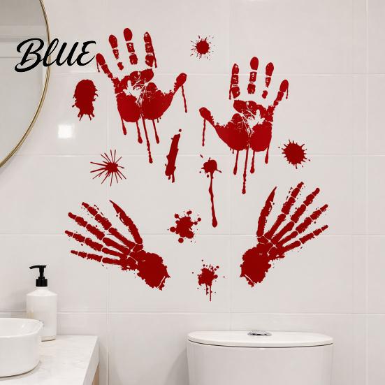 Decorative Window Film Halloween Blood Handprints/Footprints Wall Stickers Removable Decals Spooky Waterproof Scratch-resistant Decal DIY Decoration