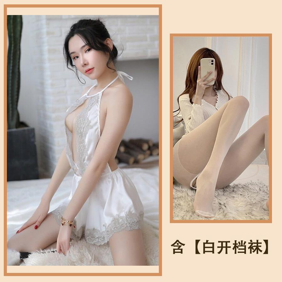 Sexy Lingerie Sexy Cute Girl Seduction Lace Neck Deep V Home Perspective Nightdress Set