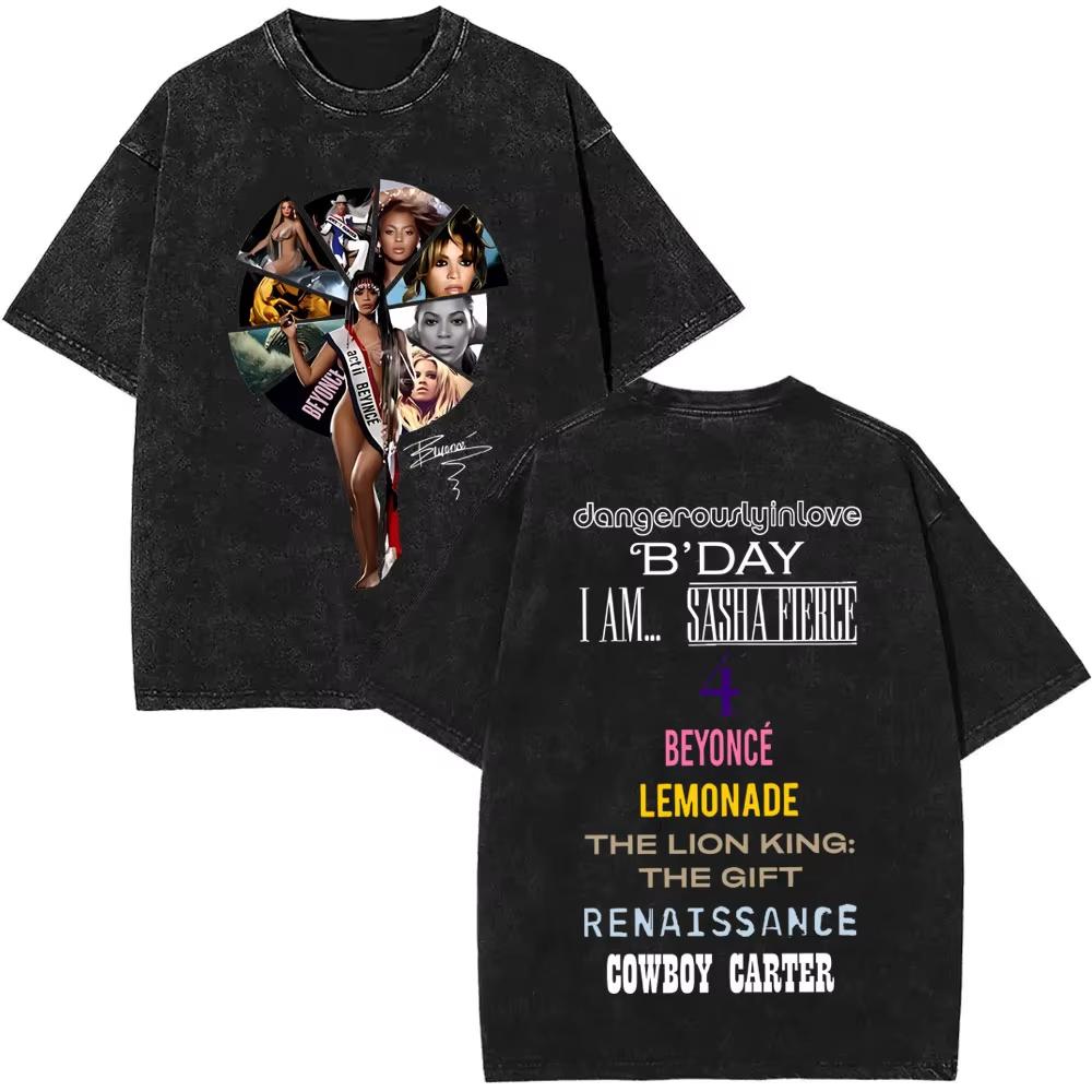Retro Washed Beyonce Renaissance World Tour Tshirt Album Concert Music Tshirts Mens Women Casual Cotton Vintage T Shirts