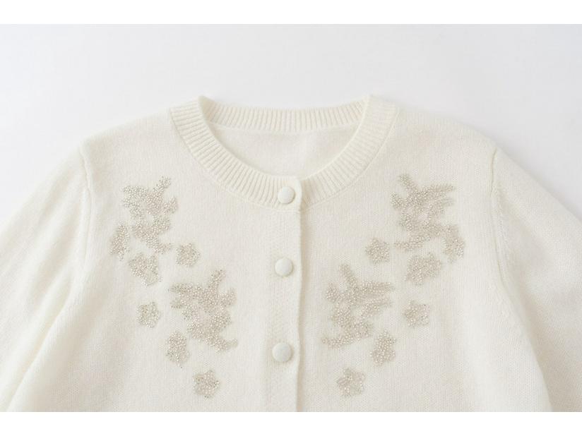 Женский толстый кашемировый кардиган на пуговицах, с ручной вышивкой бисером и вышитыми деталями