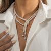 Multilayer Pearl Necklace Vintage Stylish Elegant Layered Jewelry Neck Chain for Women Girls White
