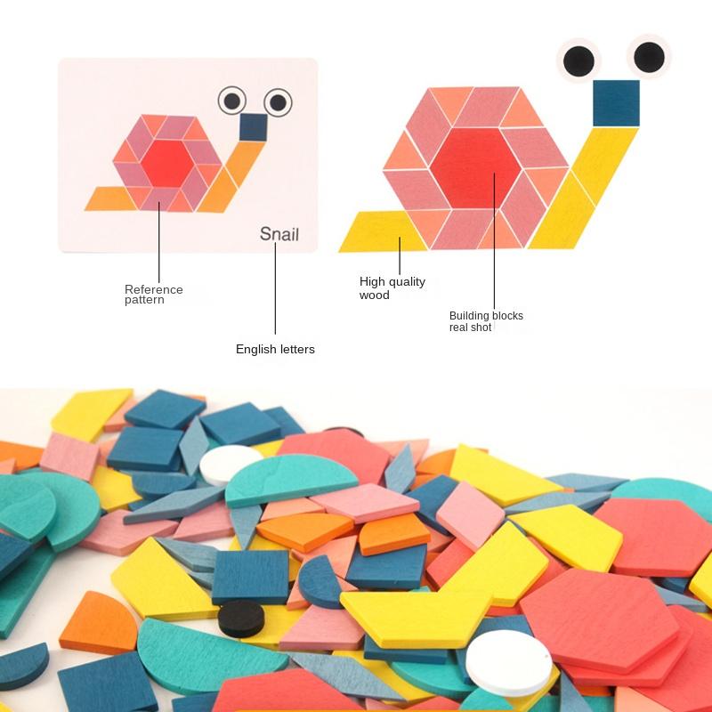 Набор деревянных 3D-пазлов, 180 шт., красочные геометрические формы, танграм, игра-головоломка, детские обучающие развивающие игрушки Монтессори для детей