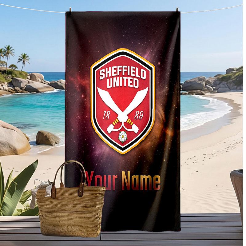 Sheffield United FC Personalized Printed Beach Towel Soccer Logo Support Custom Name Text Absorbent Towel For Sport Travel Special Gift