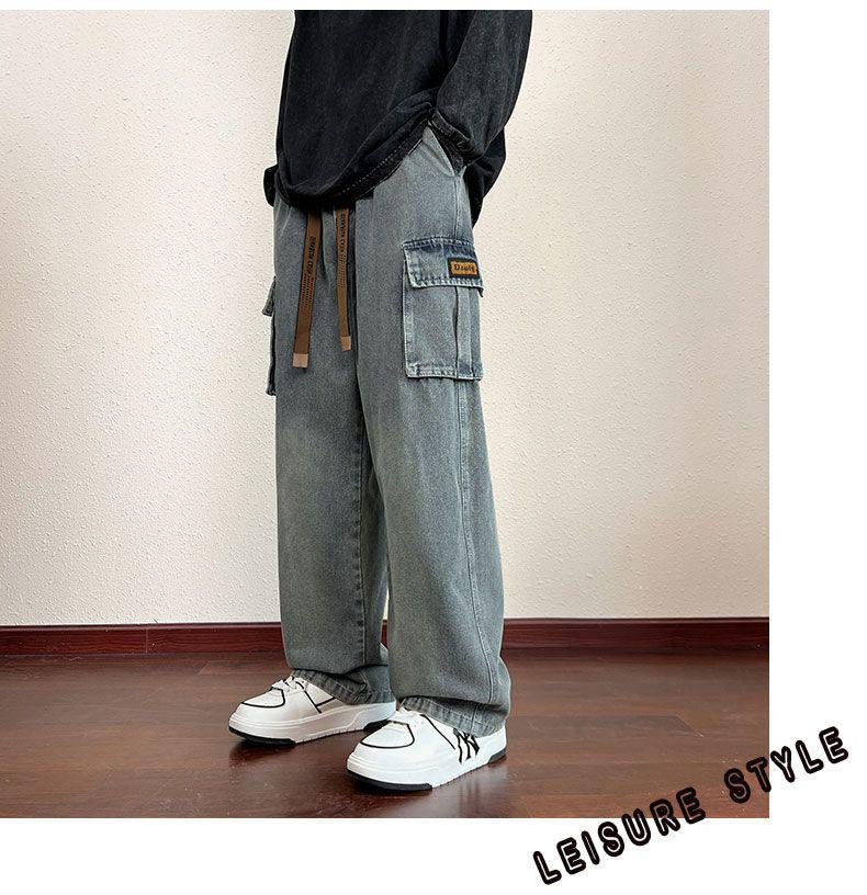 M-8XL Gradient Washed Men's Loose Wide Leg Jeans for Spring/Autumn 2025