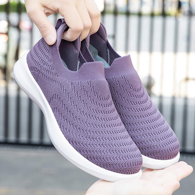 Обувь женская обувь весна новая дышащая вязаная муха пара повседневная обувь мягкая подошва легкая обувь для ходьбы прямые волосы