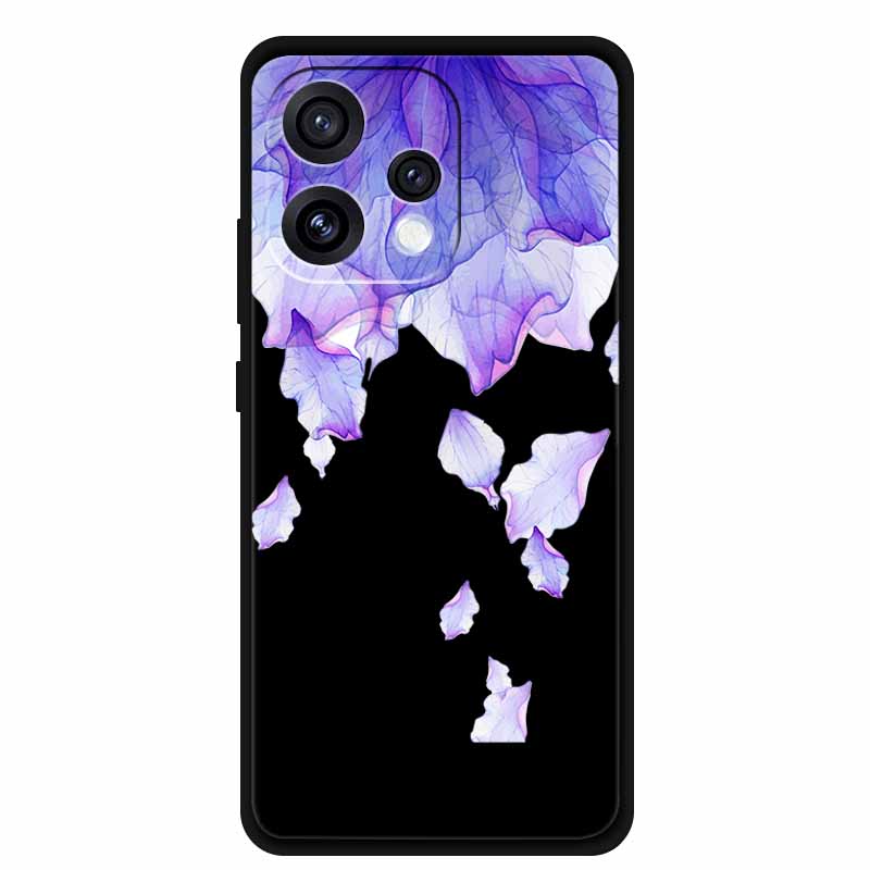 Чехол для Oppo Reno15 5G Цветочный Черный Силиконовый Мягкий Защитный Задний Чехол для Oppo Reno 15C 2025 Чехол для Телефона Coque Мультяшные Ракушки