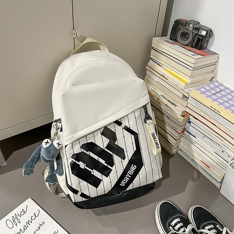 Big Simple Capacity Backpack With Letter Decoration And Stripe Design Daily For