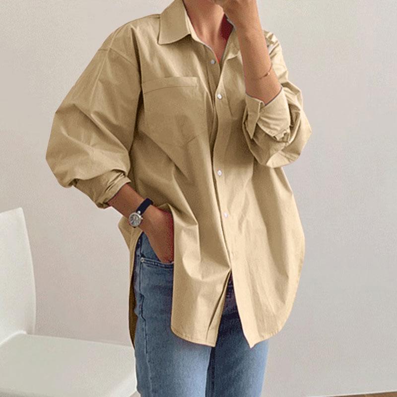 ZANZEA Женские повседневные блузки с отложным воротником и длинными рукавами