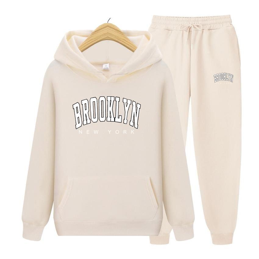 Женский комплект с капюшоном и длинными рукавами Brooklyn New York, качественная одежда с принтом, классический простой спортивный костюм, универсальная одежда в стиле Харадзюку
