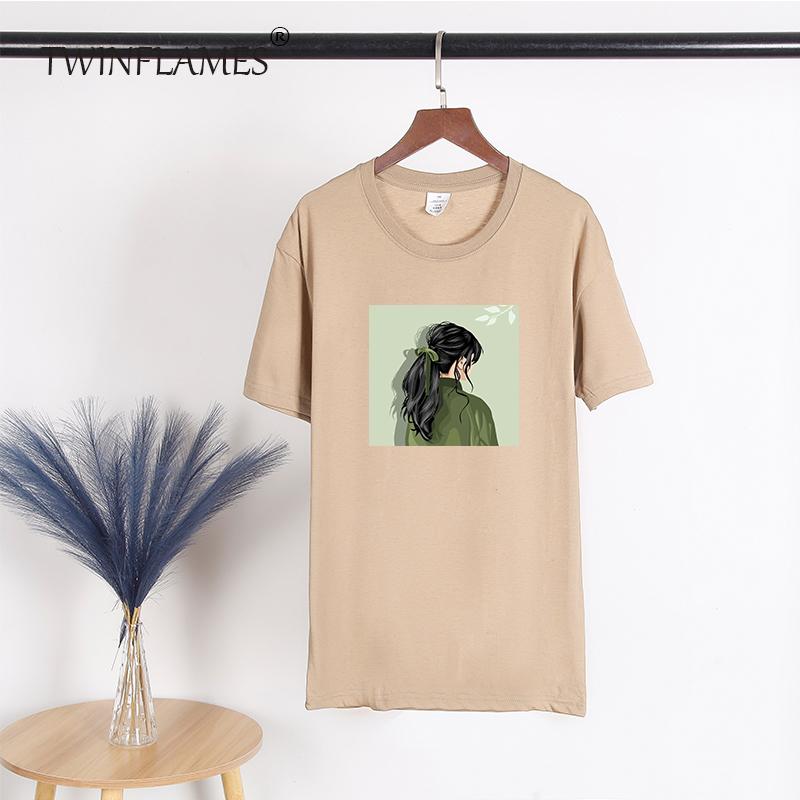 Printed Short Sleeve T-shirt Women Loose Cotton O-neck Tees Female Chic Aesthetic Graphic Pullover Tops