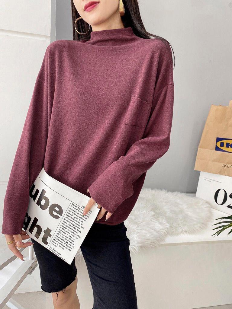 Plush Velvet Korean Loose Half Turtleneck Pullover with Pocket for Autumn and Winter