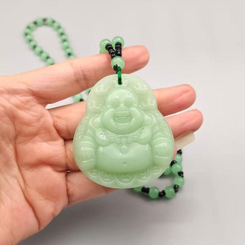 New Double-sided Maitreya Buddha Necklace Imitation Chalcedony Laughing Buddha Sweater Chain Glass Fashion Pendant Pendant