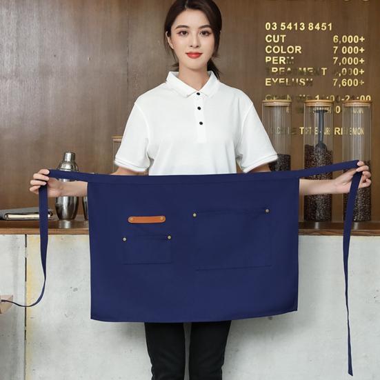 Half Apron with Pockets Waterproof Apron Stain-Resistant for Server Chef Cloth Solid Color Kitchen