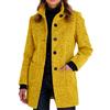 Ladies' Casual And Fashionable Solid Color Button Up Collar Woolen Coat