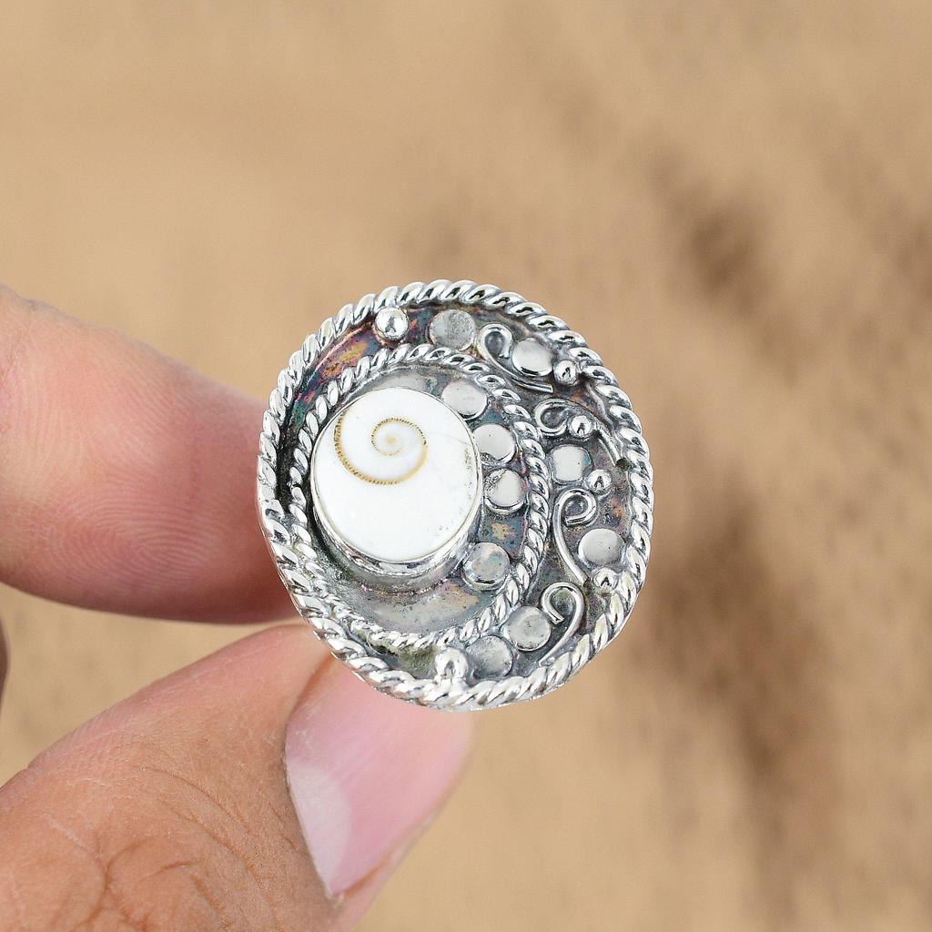 Серебро 925 пробы Овальный камень из раковины «Глаз Шивы» День рождения Обещание Модное Бохо Кольцо Ювелирное изделие