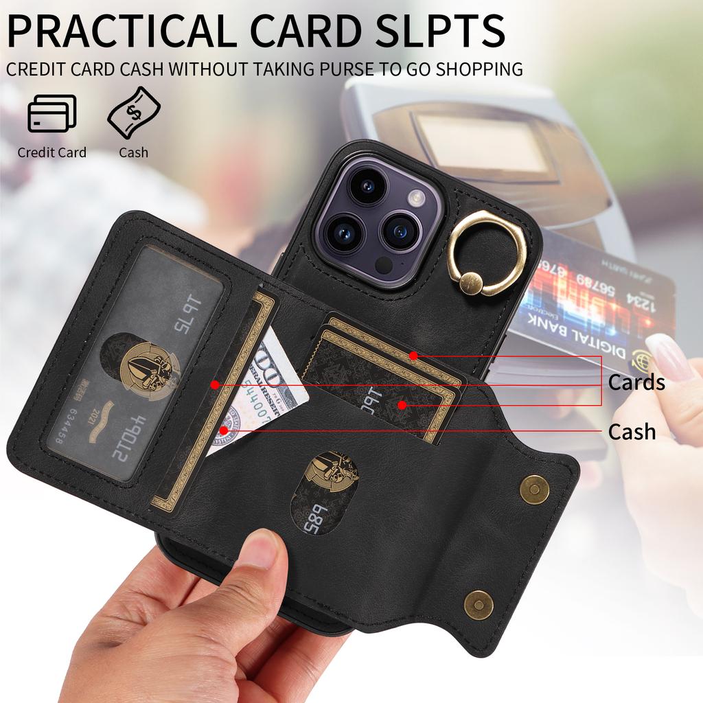 Чехол-держатель для карт с кольцом и слотами для телефона для iPhone 14 серии. Для iPhone 14, iPhone 14 Plus, iPhone 14 Pro, iPhone 14 Pro Max