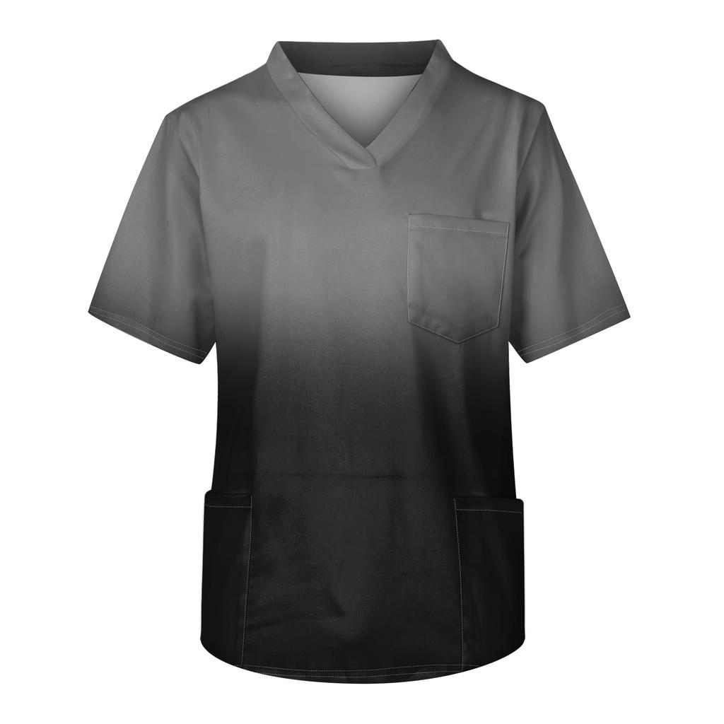 Men's Printing Short Sleeve V-neck Working Blouse Chest Pocket Carer Top