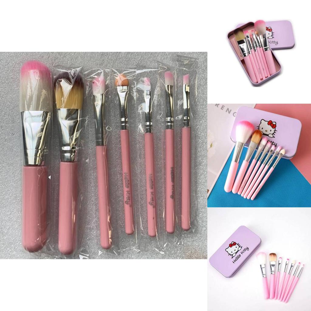 Hello Kitty Cosmetic Brush Kit With Synthetic Hair Sevenpiece Travel Friendly Makeup Tools