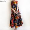 Women Casual O-neck Sleeveless Ethnic Print Long Dress