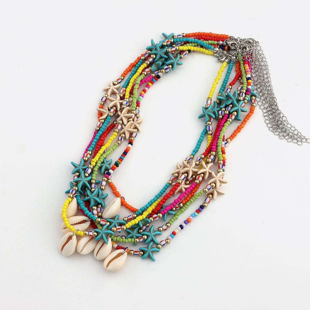 Богемная цепочка из бусин ручной работы, колье, подвеска в виде ракушки морской звезды, ожерелье для женщин, модные ювелирные изделия, пляжная нить, гот, подарки на ключицу