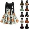 Женское повседневное модное винтажное платье с длинным рукавом и принтом на Хэллоуин