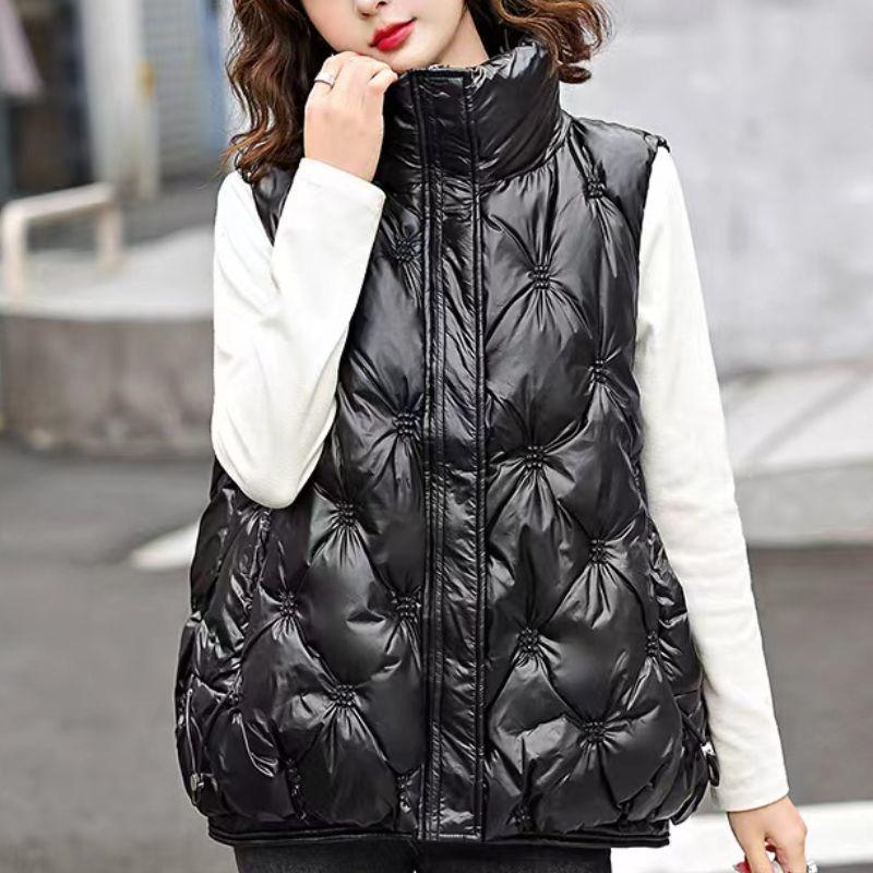 Down Cotton Vest Women New Autumn and Winter Korean Version Waistcoats Bright Face Wash Fashion Cotton Padded Jacket
