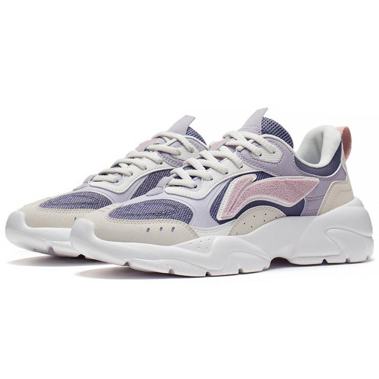 Li Ning Flowing Rock Классические низкие спортивные повседневные кроссовки Женские Бежево-фиолетовые AGCS268-2