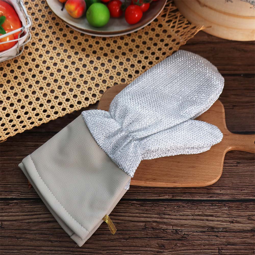 2 Pairs Extended Dish Washing Gloves Thickened Housekeeping Gloves Silver Wire Gloves Pot Scrubbing