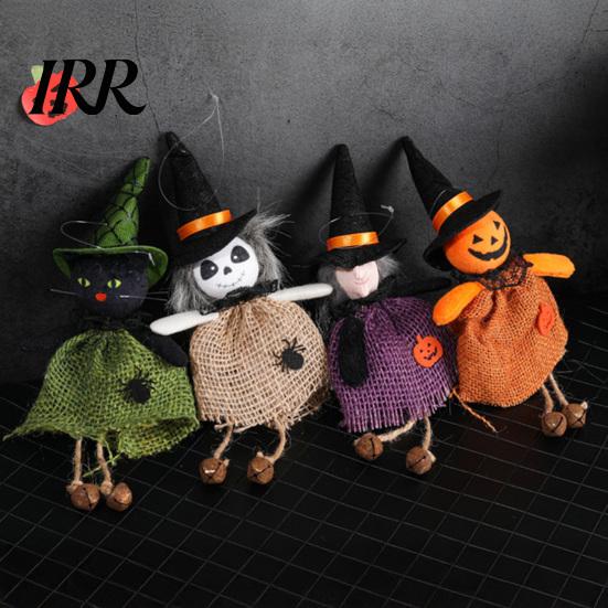 Decorative Witch Statue Halloween Hanging Decoration, Spooky Pumpkin/Ghost/Witch/Black Cat Doll Ornament with Festive Burlap Skirt for Haunted House,