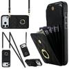 For iPhone 17 Pro Max Case RFID Blocking Card Bag Leather + TPU Crossbody Phone Cover with Ring Kickstand