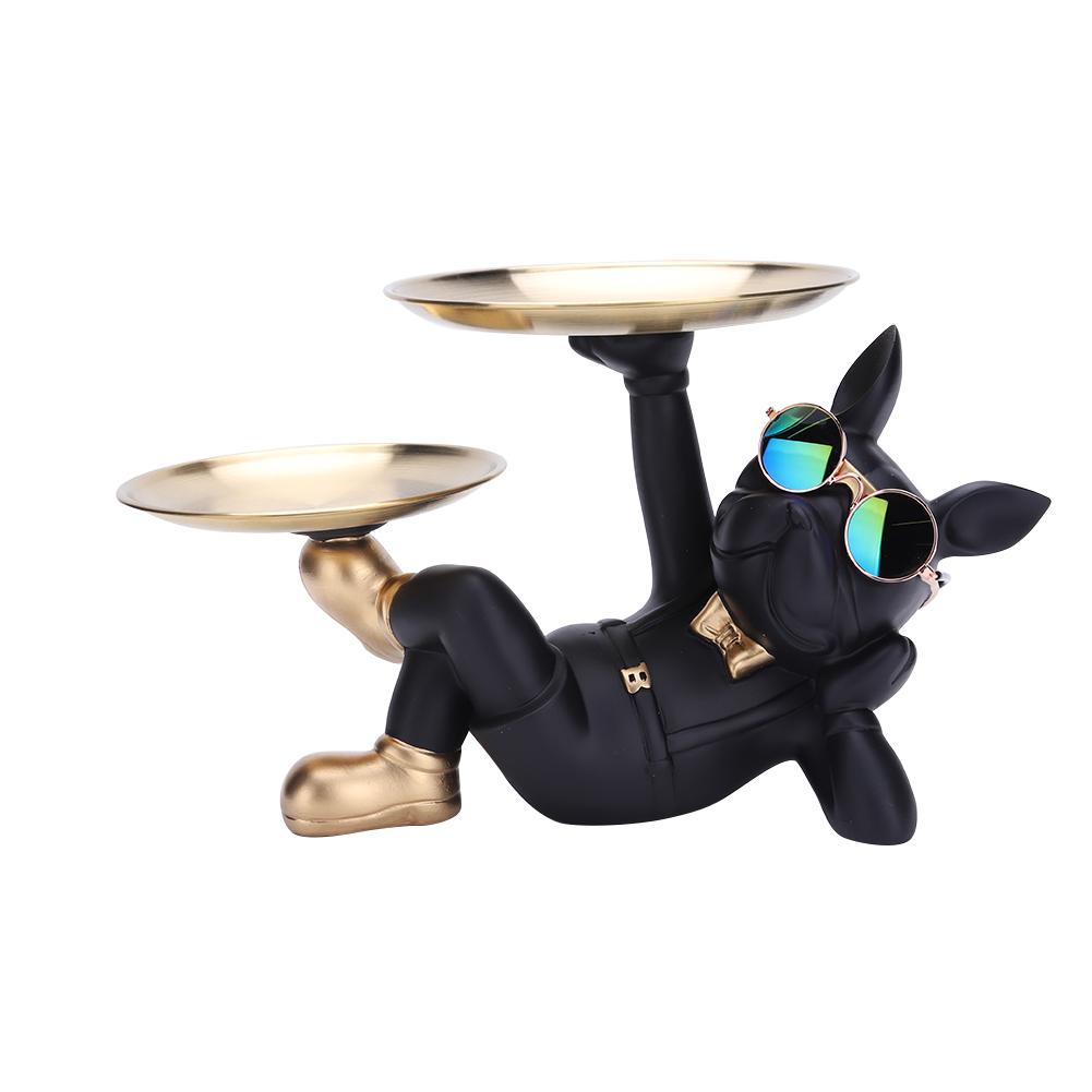 Смола Статуэтка Собаки Декор Креативный Милый с 2 Поддонами Скульптура Французского Бульдога Подарки на День Рождения Нескользящее Дно для Дома Офиса Кошелек