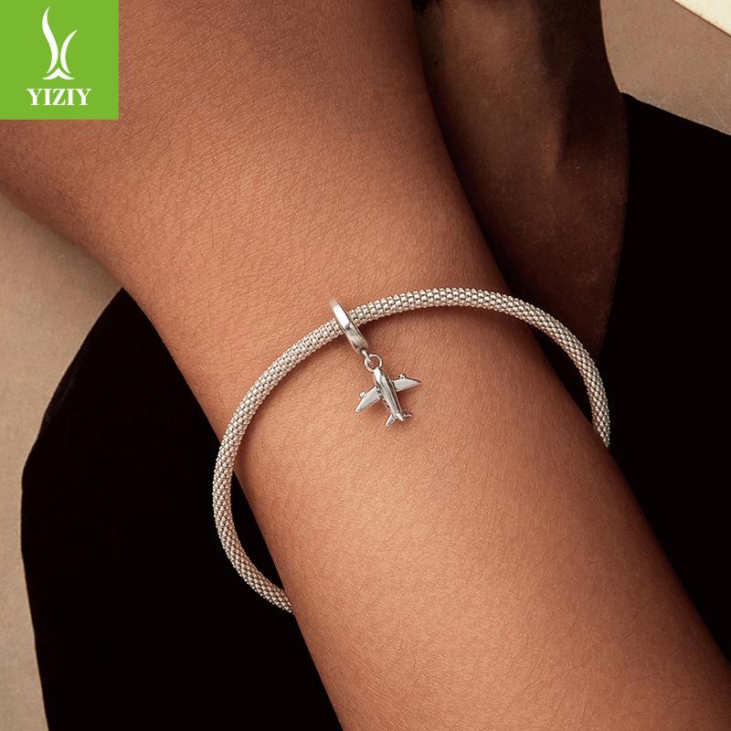 Opening And Closing Aircraft Pendant S925 Silver Beads, Cross-Border Diy Bracelet Bead Accessories