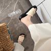 Uncle's Same 2025 Summer New Thick-bottomed Pleated One-word Slippers Women's Leisure Vacation Beach Flat-bottomed Cool Slippers