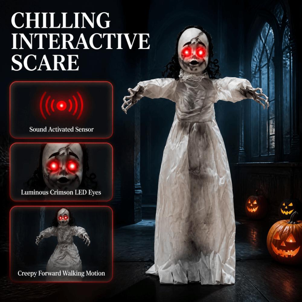 White Clothes Swing Hanging Ghost Halloween Decoration Sound Activated Haunted House Prop Yard