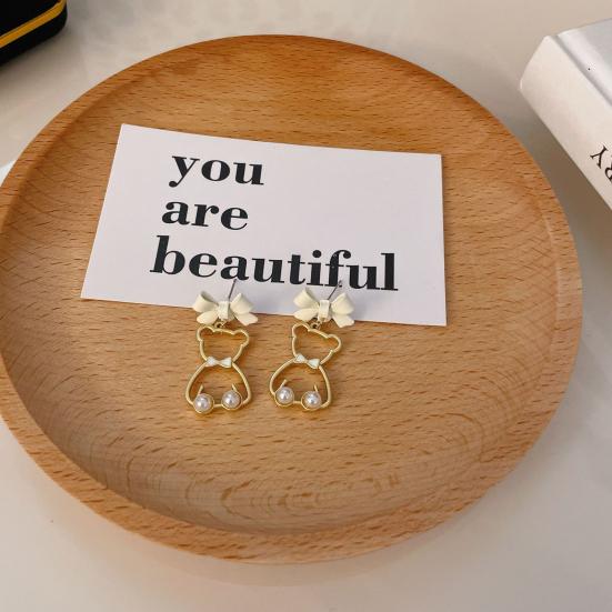1 пара женских сережек в форме медведя с бантом и искусственным жемчугом, висячие серьги для вечеринок, свиданий, выпускного вечера, серьги-украшения