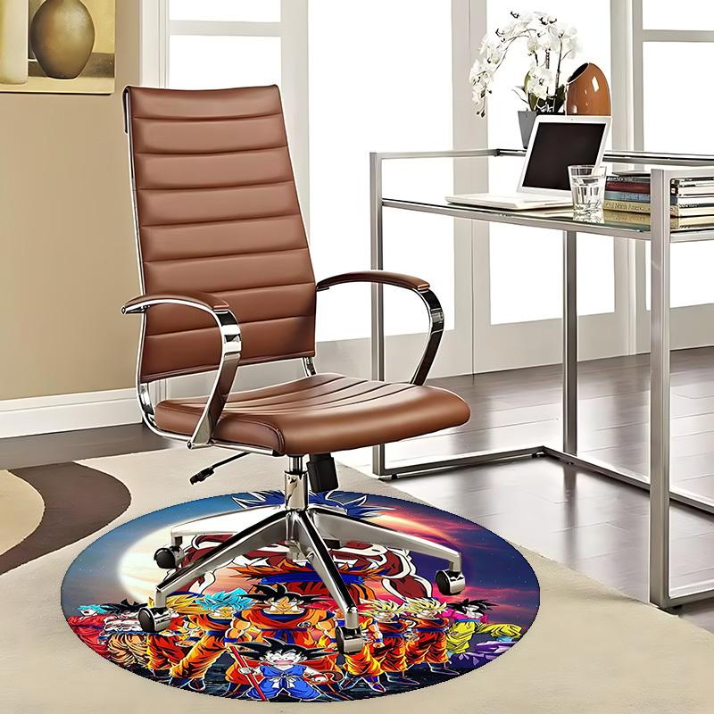 1pc Dragon Ball Z Goku Super Saiyan Round Carpet - Anime Cartoon Design Chair Mat, Non-Slip Rug for Office, Home Decor, Living Room, Bedroom, Game Roo