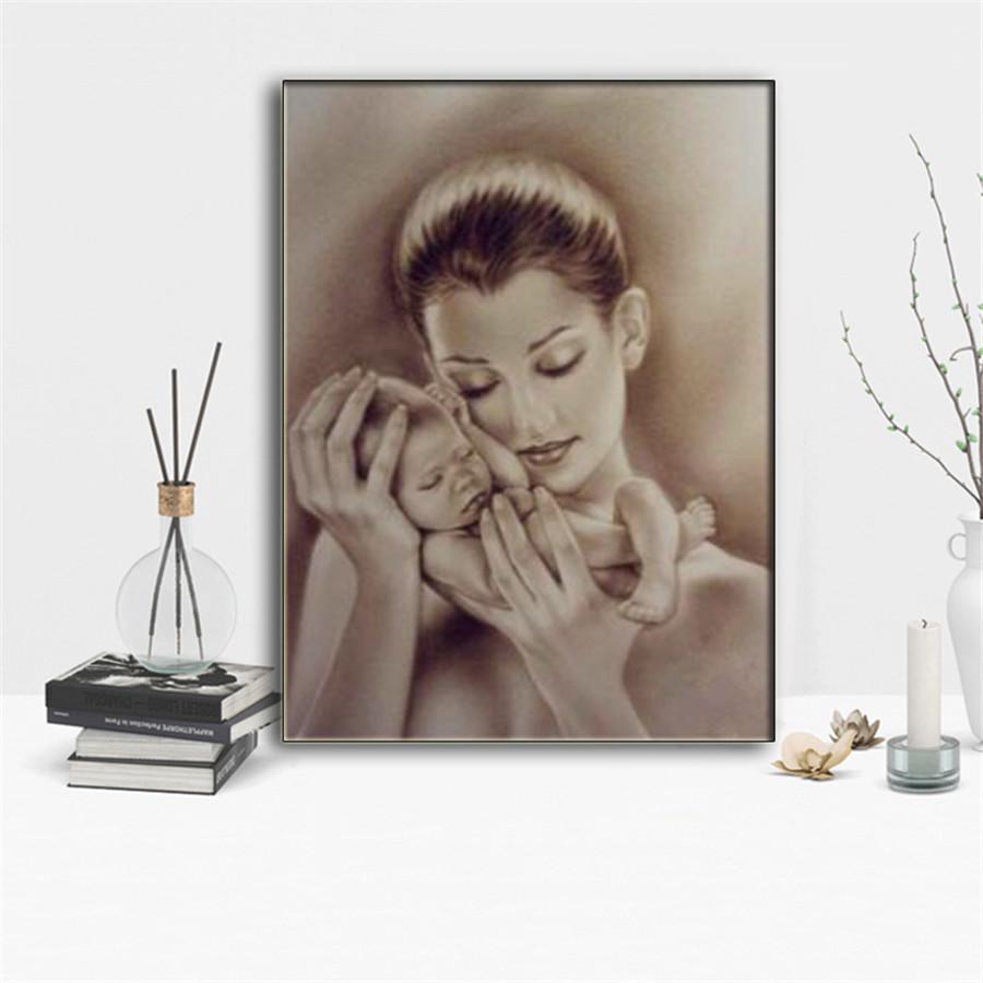 Полный 5D Diy Алмазная картина Эскиз Материнская любовь Вышивка крестом Домашний декор Ручная работа Подарок