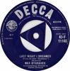 7-дюймовая пластинка MAX BYGRAVES Last Night I Dreamed 45F11148 Decca 1959 UK Pop Б/у