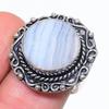 Кольцо из голубого кружевного агата ручной работы из серебра 925 пробы, размер 7 s0B95