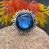 Natural Labradorite Ring With Blue Fire Gemstone 925 Sterling Silver Ring Handmade Stone Solid Boho Statement Stone Jewelry for Women - 5.65 Gms