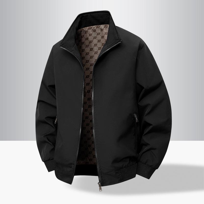 Мужская повседневная легкая деловая куртка, куртка с воротником-стойкой для среднего и пожилого возраста, уличная куртка свободного кроя больших размеров