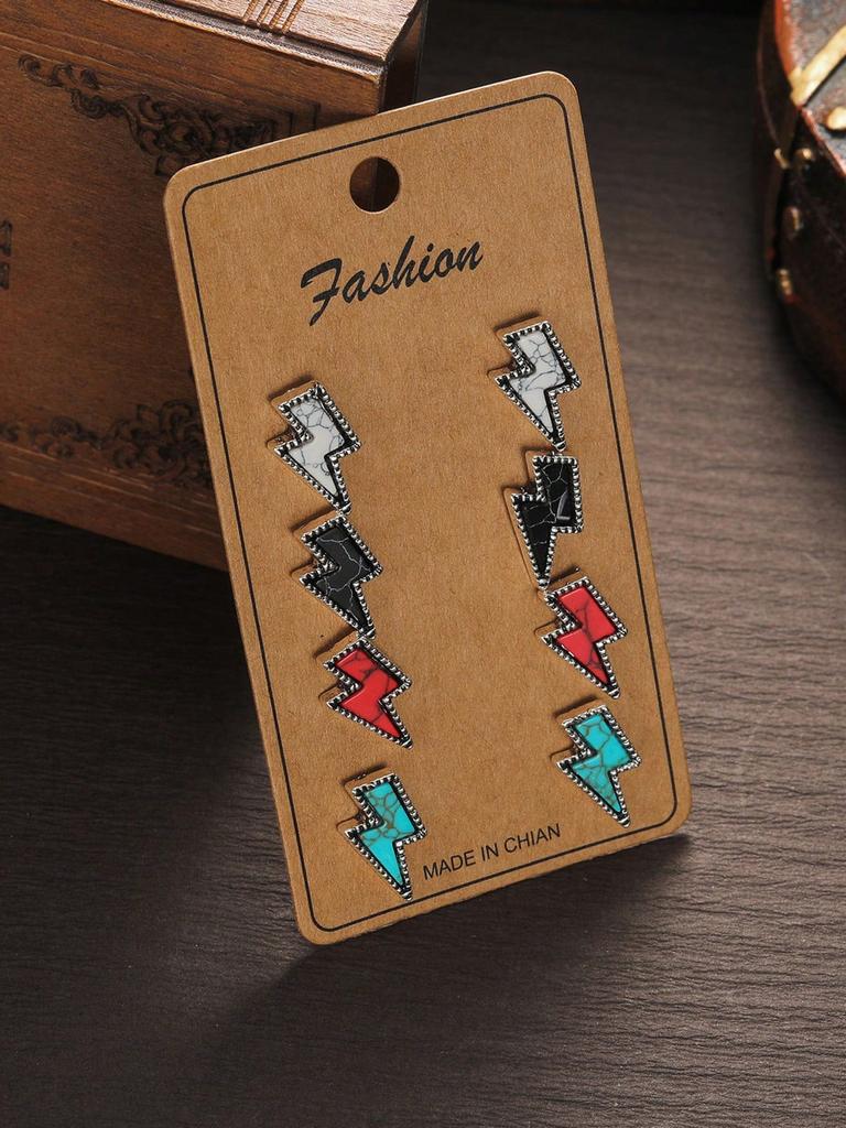 4 пары богемных красочных бирюзовых серег-гвоздиков с молниями для женщин и мужчин для повседневной носки, западные ковбойские украшения, аксессуары, подарки для пары