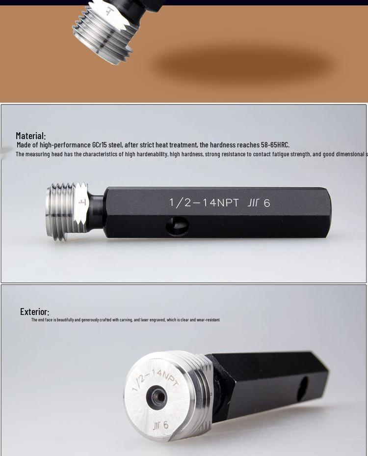 Стандартный конический резьбовой калибр-пробка для труб NPT 1/8-1/2-3/4-1-2, 60°